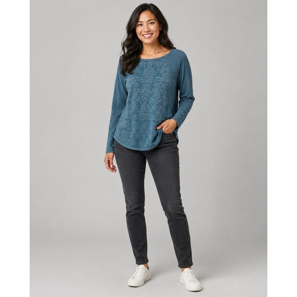 Soft Surroundings Sweater Womens‎ Large Blue Damask Pattern Viscose Blend